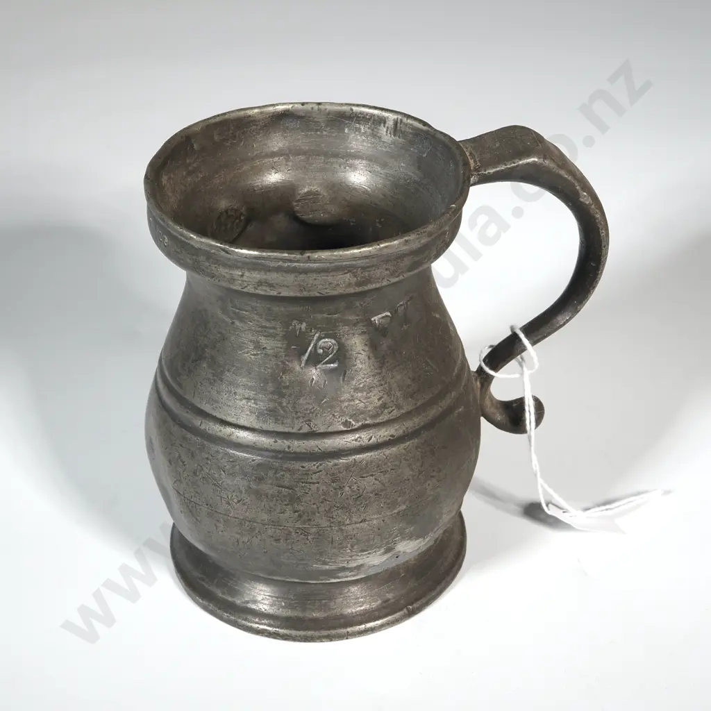 Antique Pewter  Drinking Vessel Stamped '1/2 PT o4  1890 & Various Other Marks. Image 1++