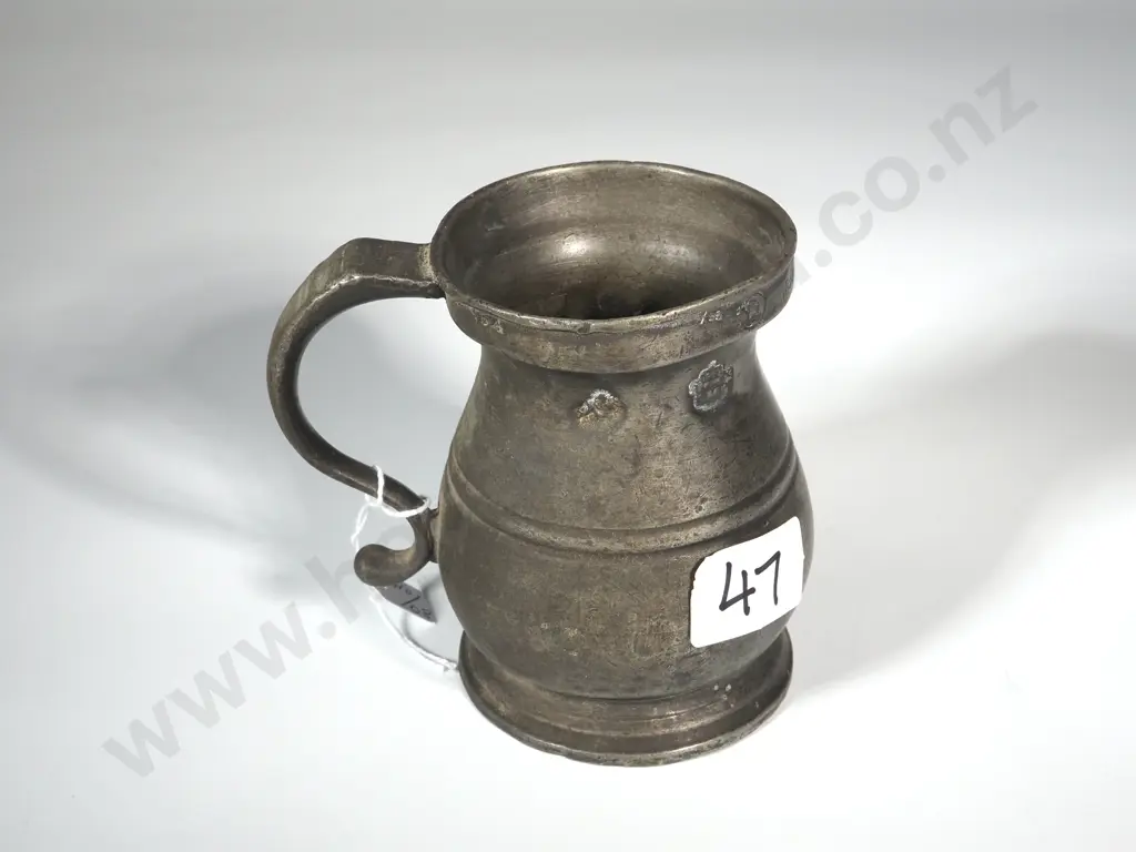 Antique Pewter  Drinking Vessel Stamped '1/2 PT o4  1890 & Various Other Marks. Image 1++