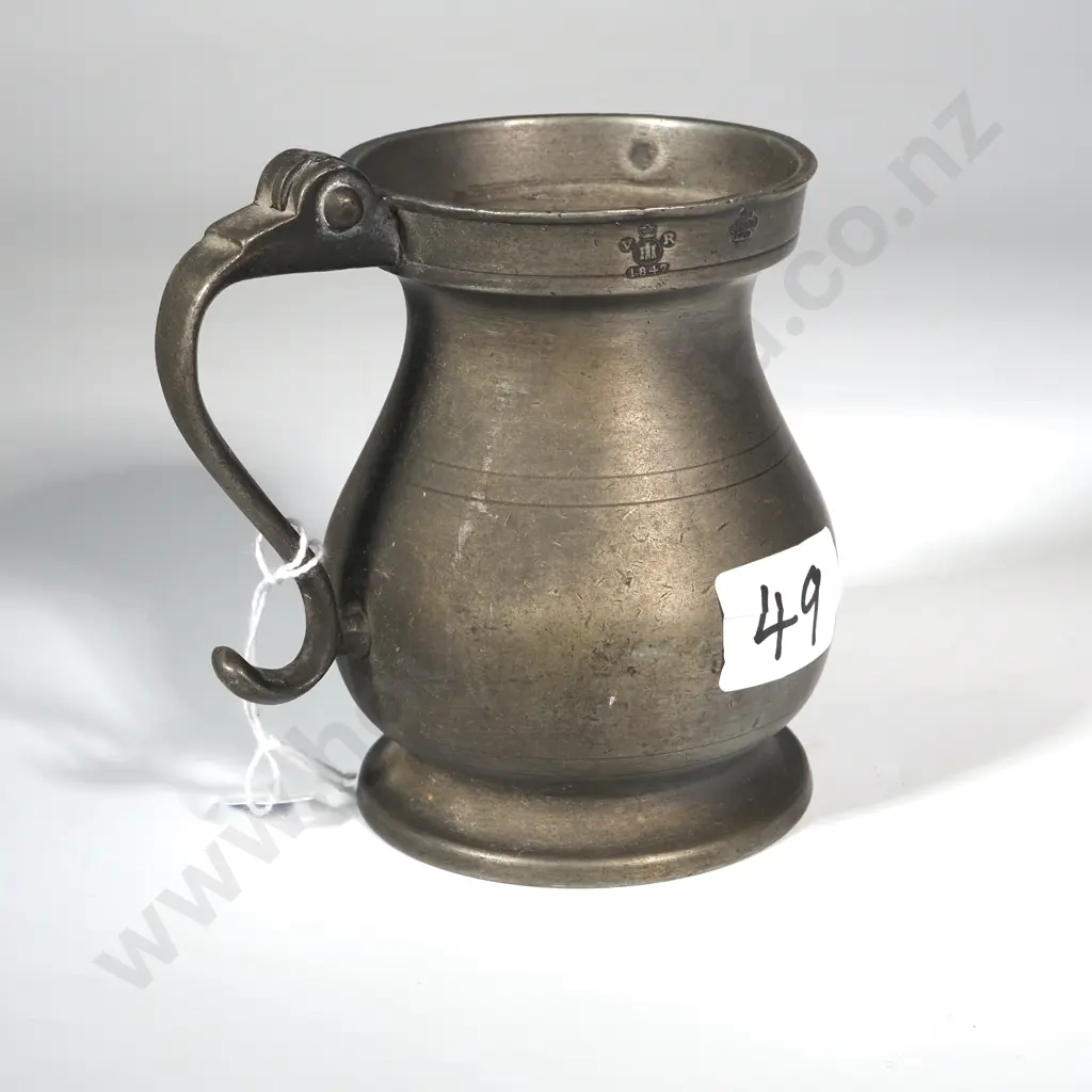 Antique Pewter  Drinking Vessel Stamped '1/2 Pint in Two Places & LVRW 248 1847 & Various Other Marks.. Image 1++