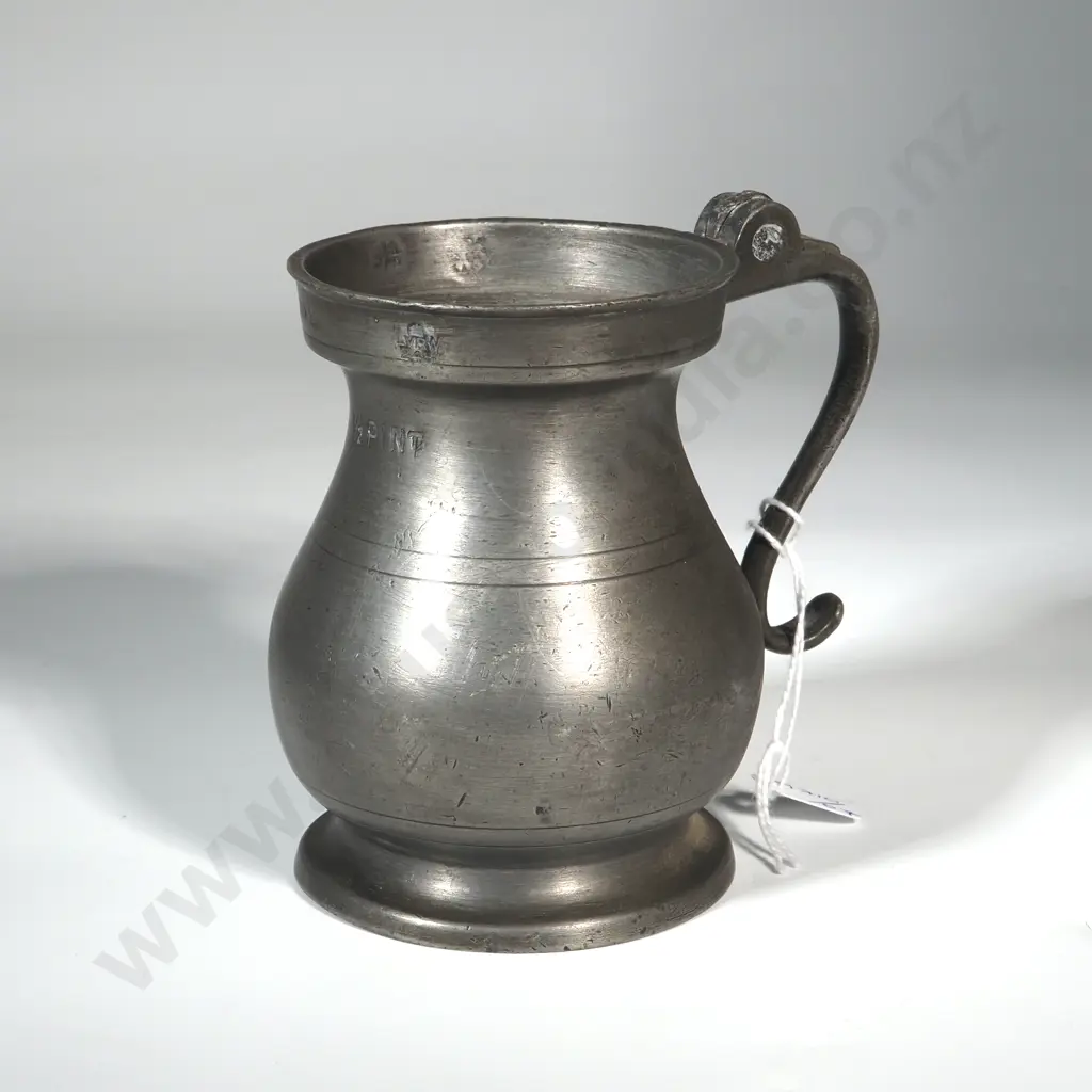 Antique Pewter  Drinking Vessel Stamped '1/2 Pint in Two Places & LVRW 248 1847 & Various Other Marks.. Image 1++