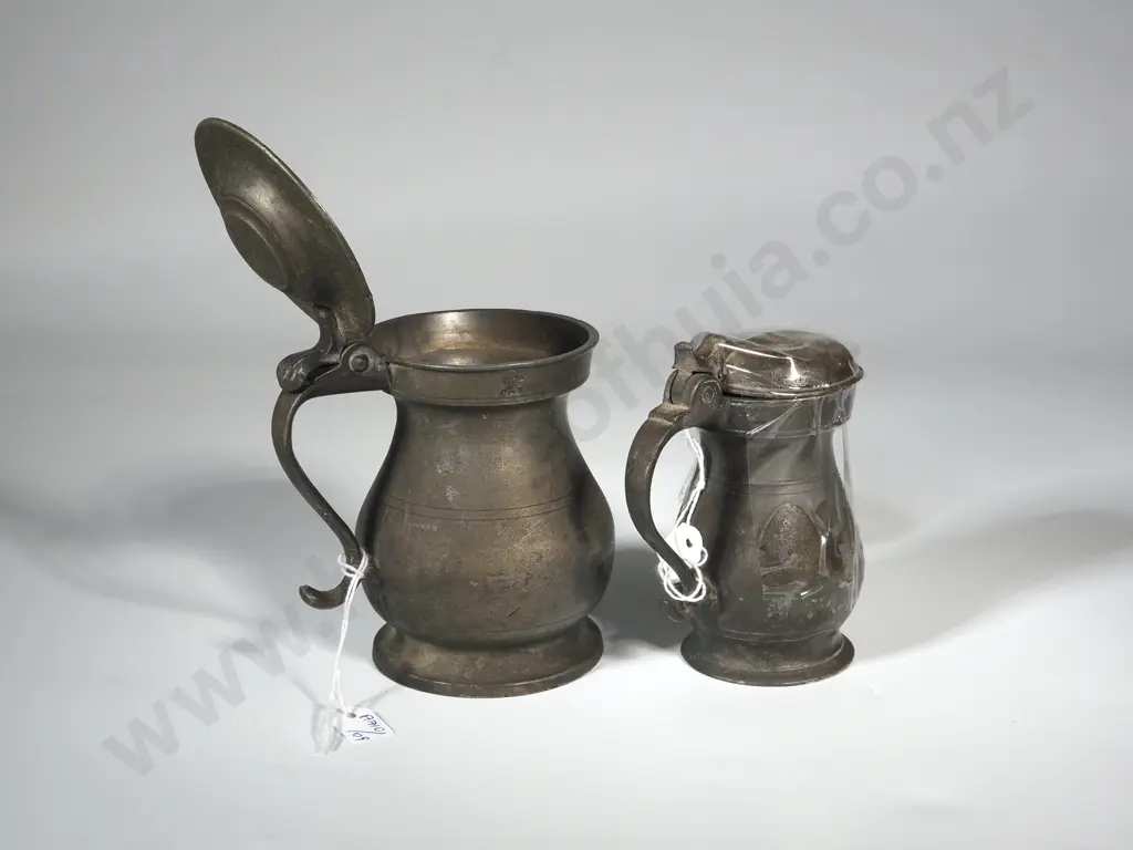 Antique Pewter  Drinking Vessel w Lid  A/F Stamped LT W. R /F   & Various Other Marks incl Crown on Lid. Image 1++