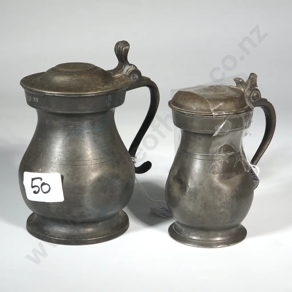 Antique Pewter  Drinking Vessel w Lid  A/F Stamped LT W. R /F   & Various Other Marks incl Crown on Lid. Image 1++