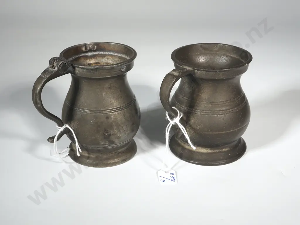 Two Antique Pewter Drinking Vessels Stamped 'GILL & Various Other Stamps. Image 1++