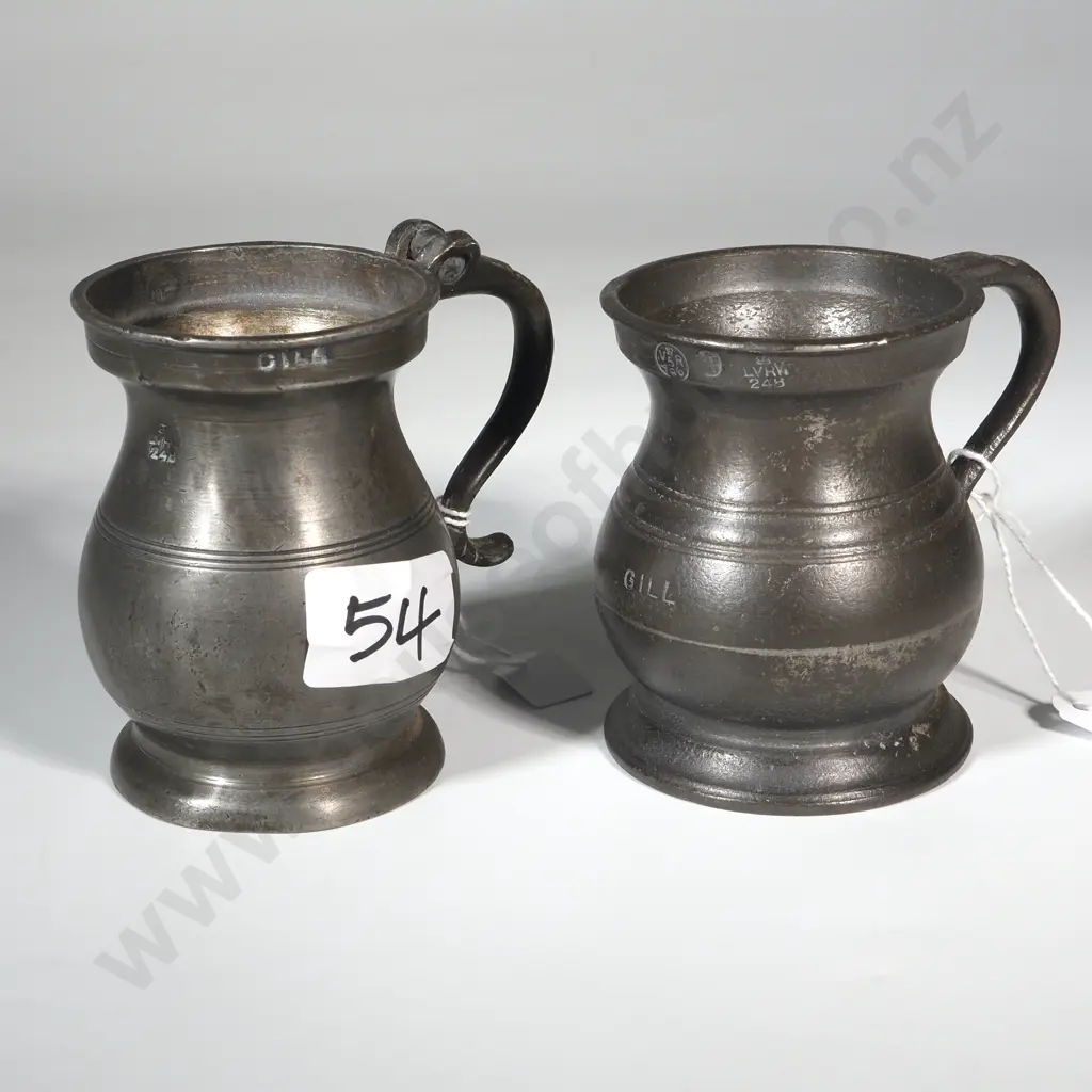Two Antique Pewter Drinking Vessels Stamped 'GILL & Various Other Stamps. Image 1++