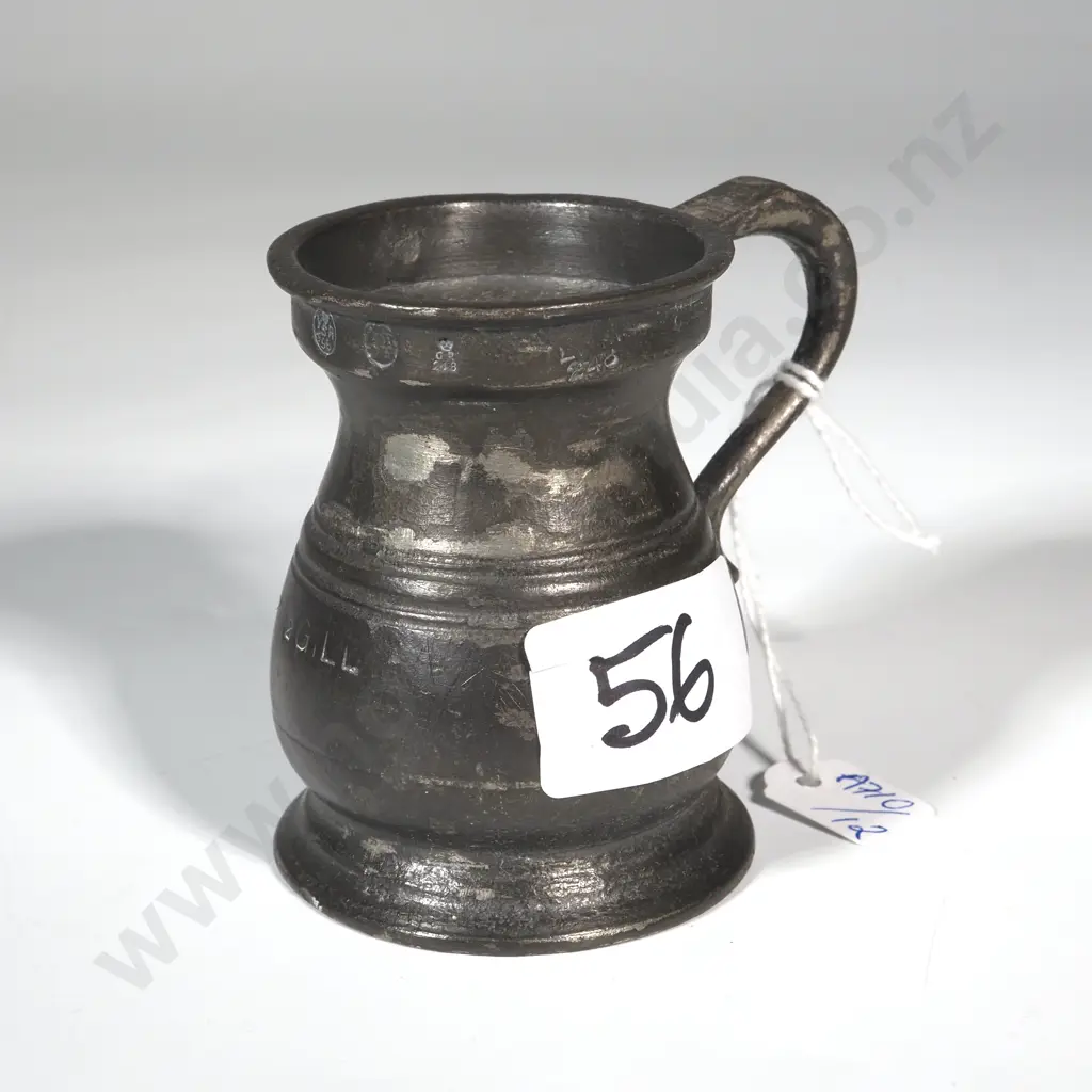 Antique Pewter Drinking Vessel Stamped '1/2 GILL & Various Other Stamps. Image 1++