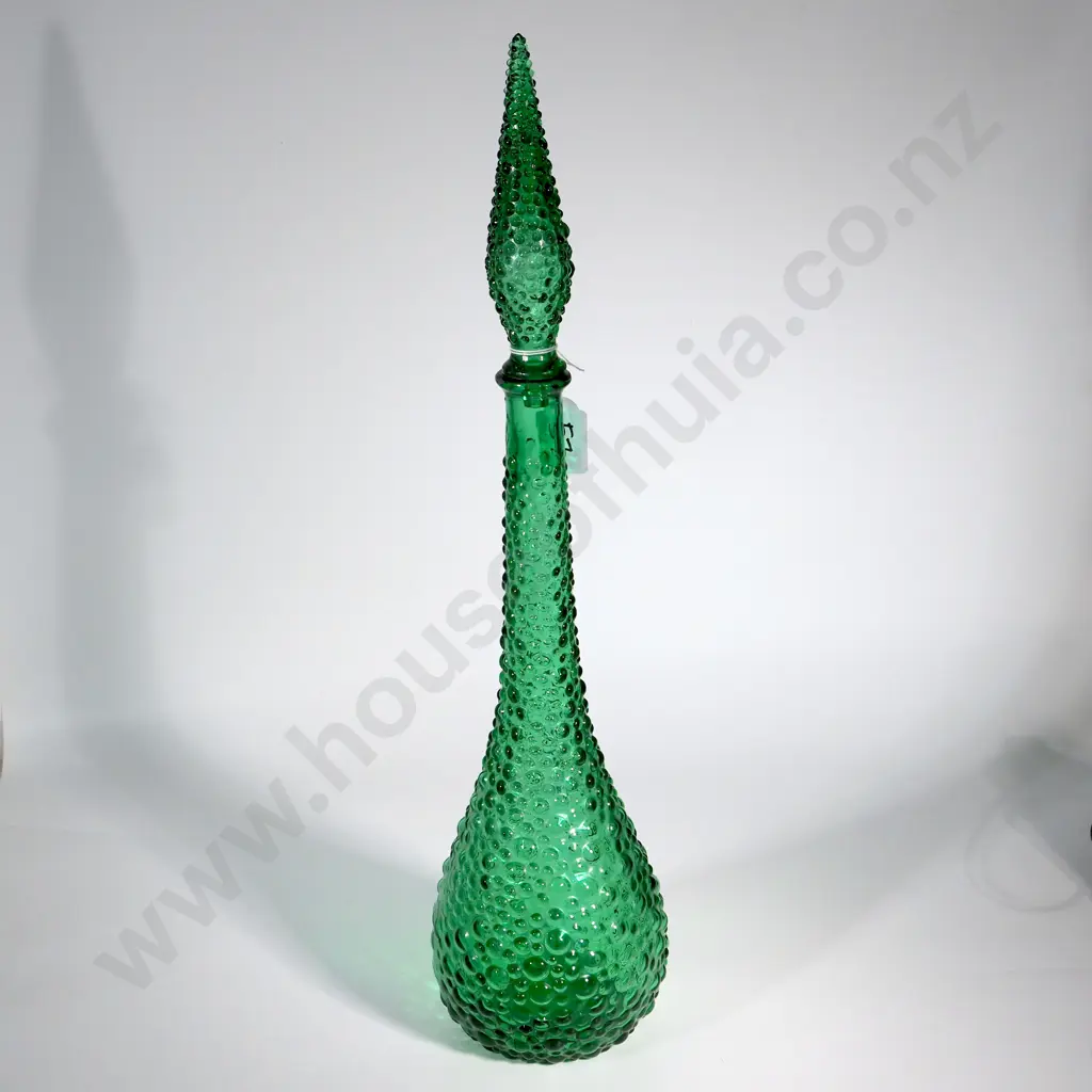 Italian Empoli Art Glass Green Genie Bottle With Hobnail Design Image 1++