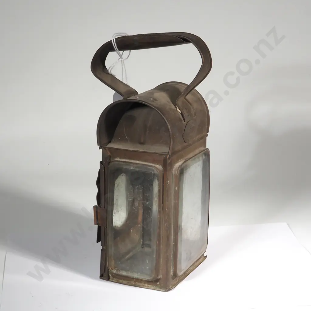 Early Tin Chinese Candle Lamp with Bevelled Glass Sides. Image 1++