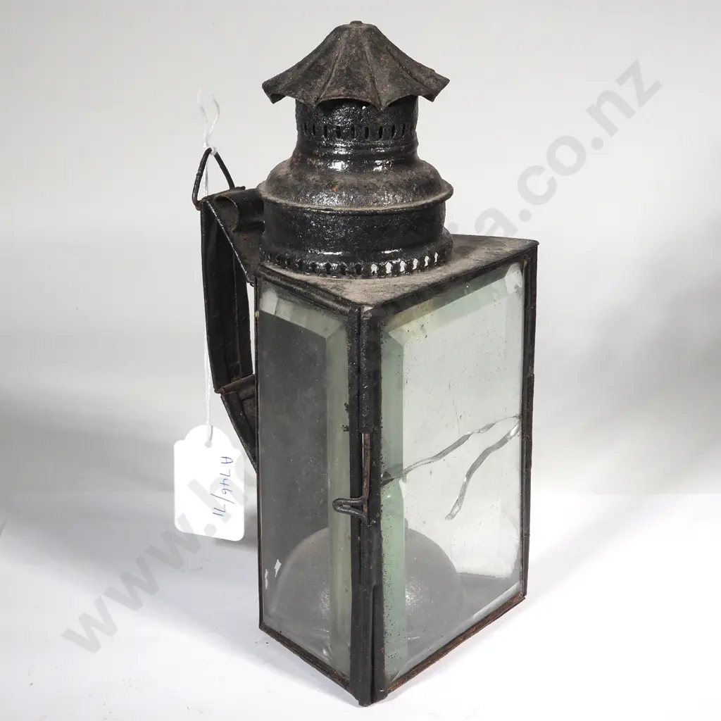 Three Sided Bevelled Glass Kerosene Hand Lantern. Possibly European Image 1++