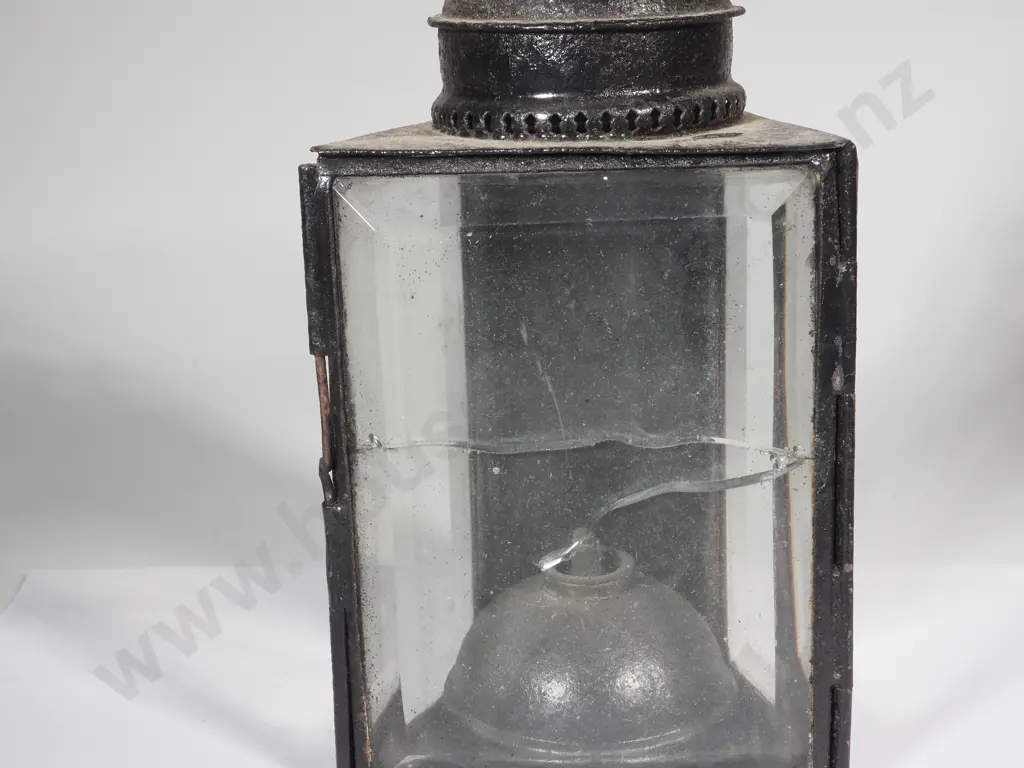 Three Sided Bevelled Glass Kerosene Hand Lantern. Possibly European Image 1++
