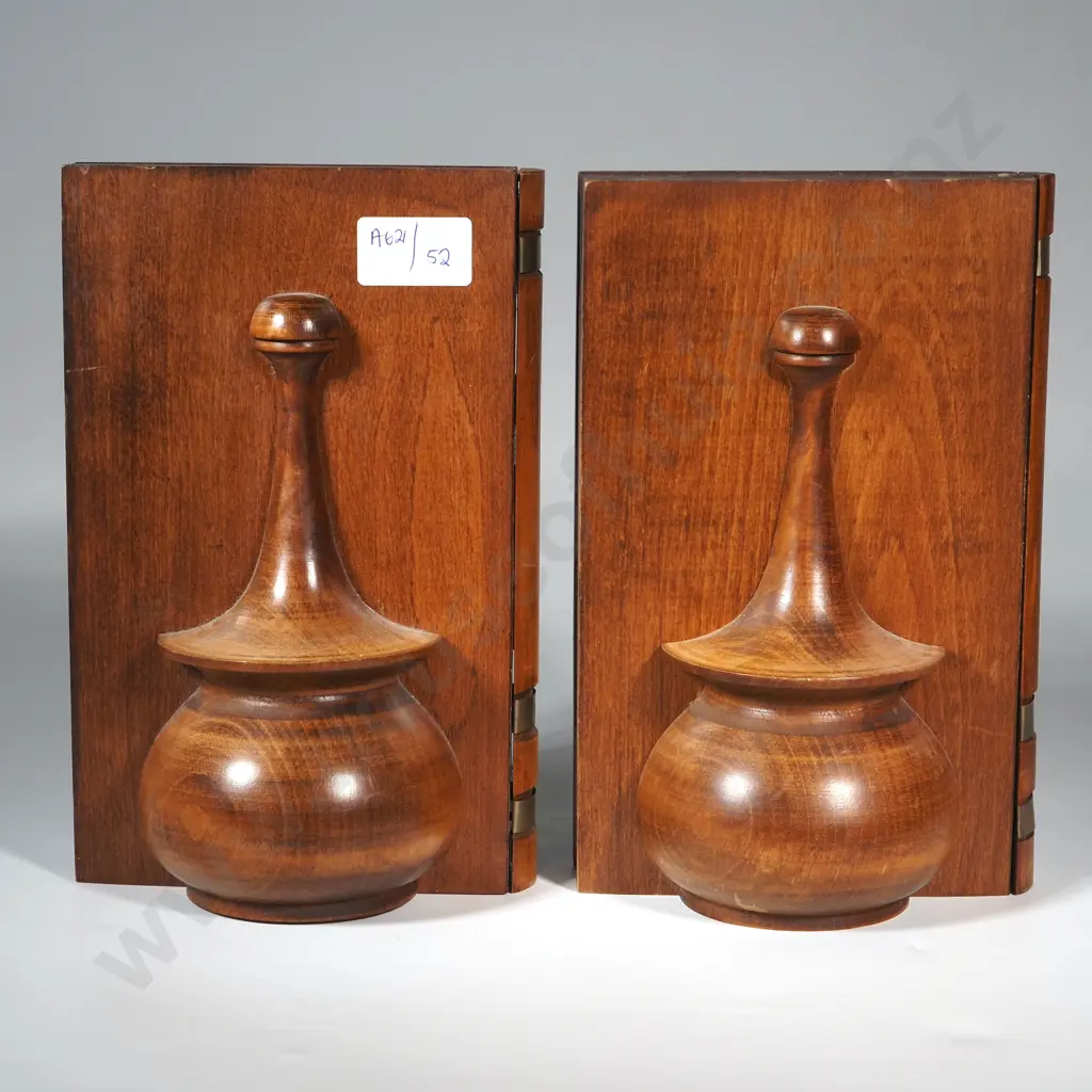 Pair Of Wooden Bookends In The Form of Books With Applied Finial  Image 1++