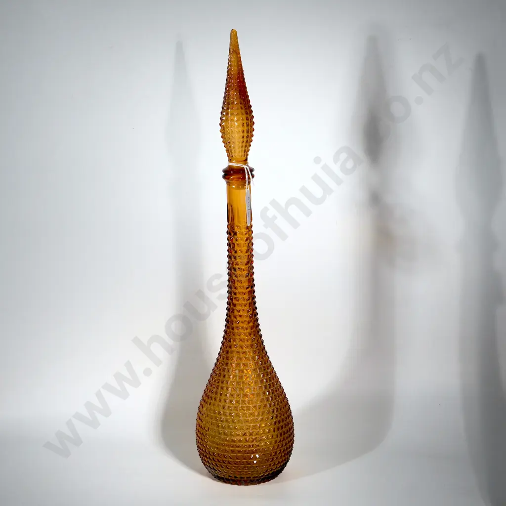 Italian Empoli Art Glass Red Genie Bottle With Hobnail Design Image 1++