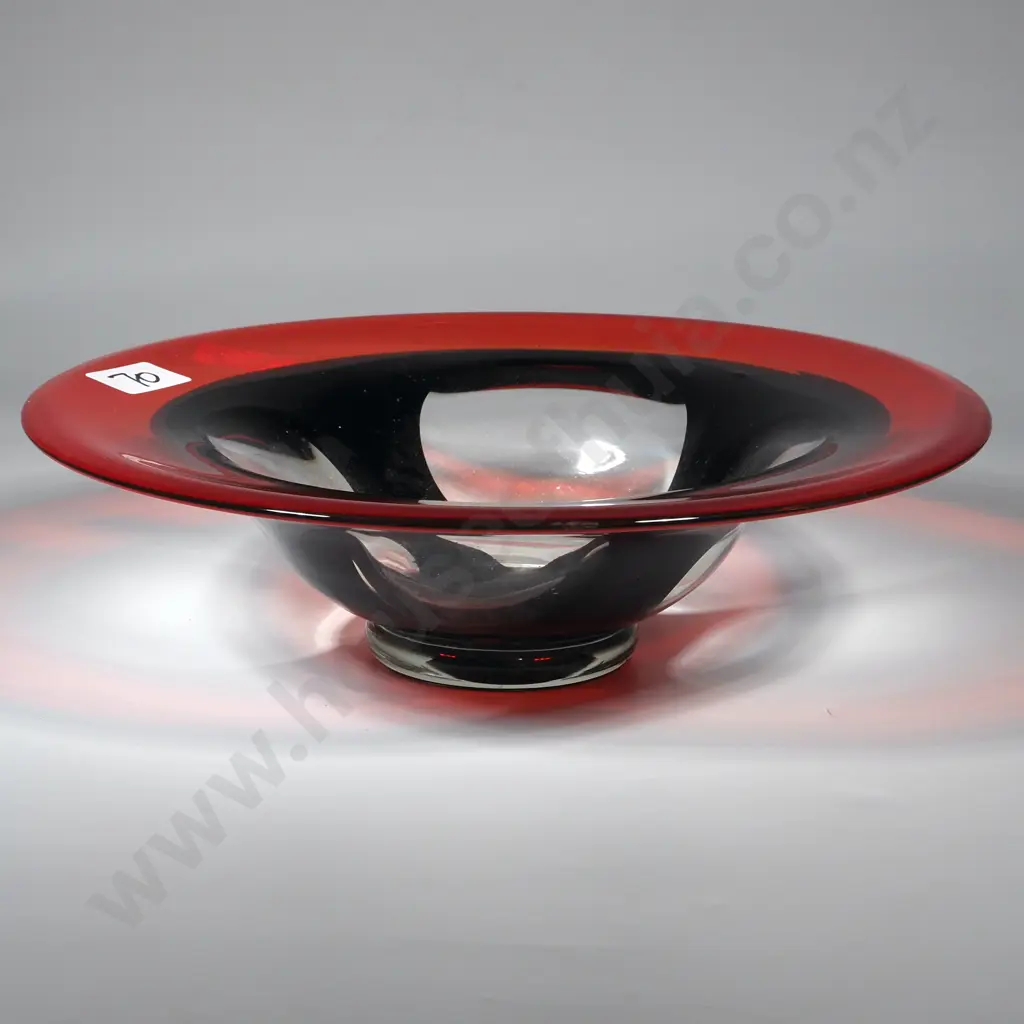 Vintage Art Glass Bowl In The Style Of Murano Art Glass with Distinctive Red & Black Design  Image 1++