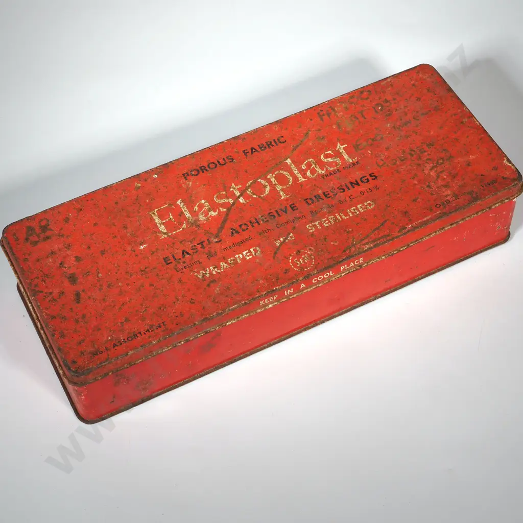 Vintage Elastoplast Elastic Adhesive Dressings Tin. Porous Fabric. Wrapped & Sterilised Image 1++