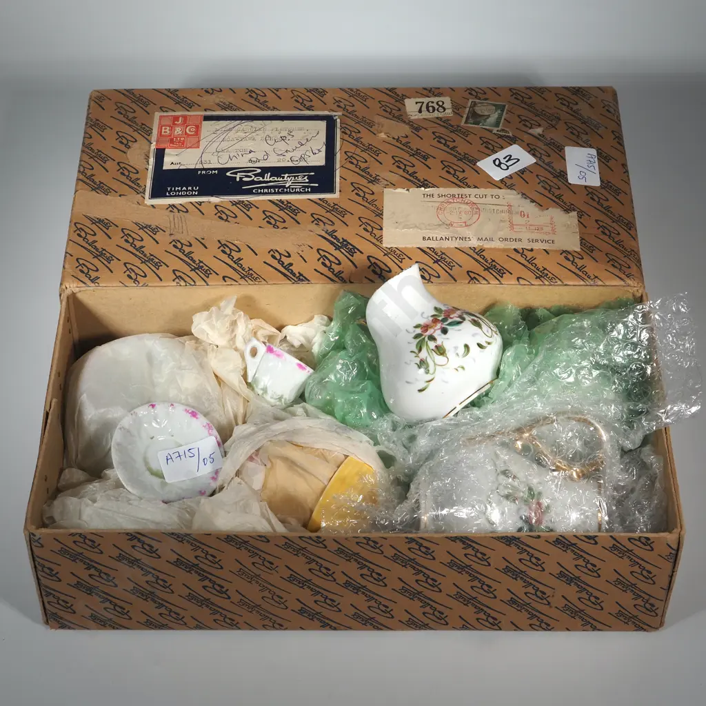 Assorted Lot of Antique Various Child's Tea Set Pieces A/F. In Ballantynes Box. Image 1++