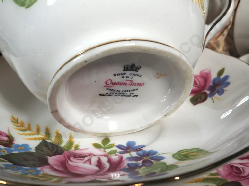 Ridgeway Queen Anne Tea Set - Cake Plate, Six trios, Sugar Basin & Milk Jug. Image 1++