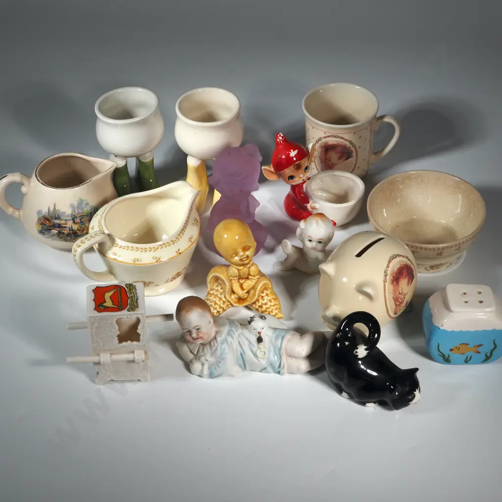 Collection of China To Include a Bisque Figure, Woods Burslem "Sunny Brook" Jug & Sugar Bowl, "Walking" Egg Cups Etc. Image 1++