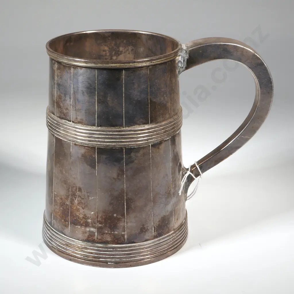 Ribbed Silver Plate Half Pint Mug With Glass Bottom  Image 1++