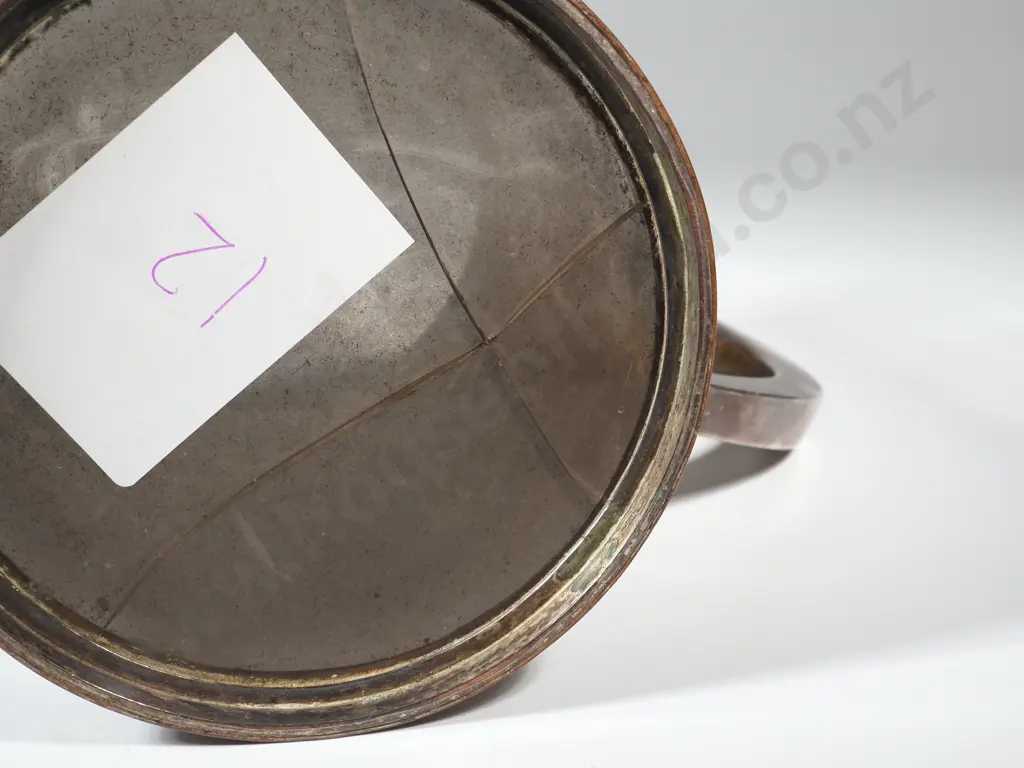 Ribbed Silver Plated One Pint Mug with Glass Base. Glass Base Is Cracked. Image 1++