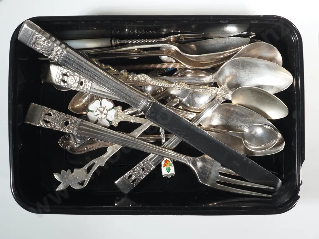 Silver Plate Teapot, Hand Mirror & Quantity Of Cutlery  Image 1++