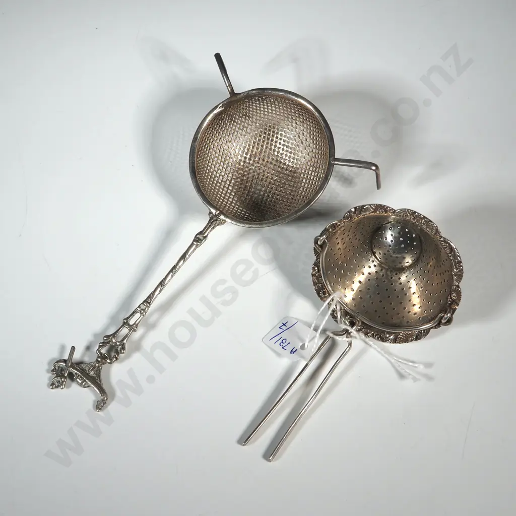 Sterling Silver Basket Style Tea Strainer.  London 1804? And A Siamese Silver Tea Strainer Image 1++