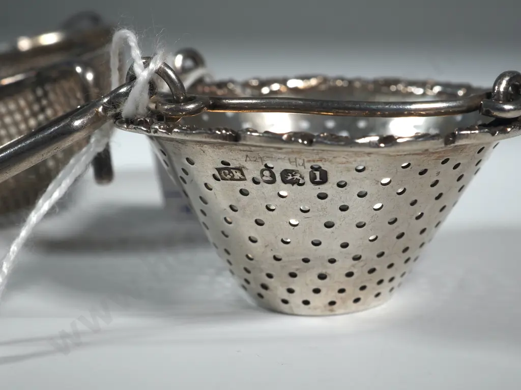 Sterling Silver Basket Style Tea Strainer.  London 1804? And A Siamese Silver Tea Strainer Image 1++