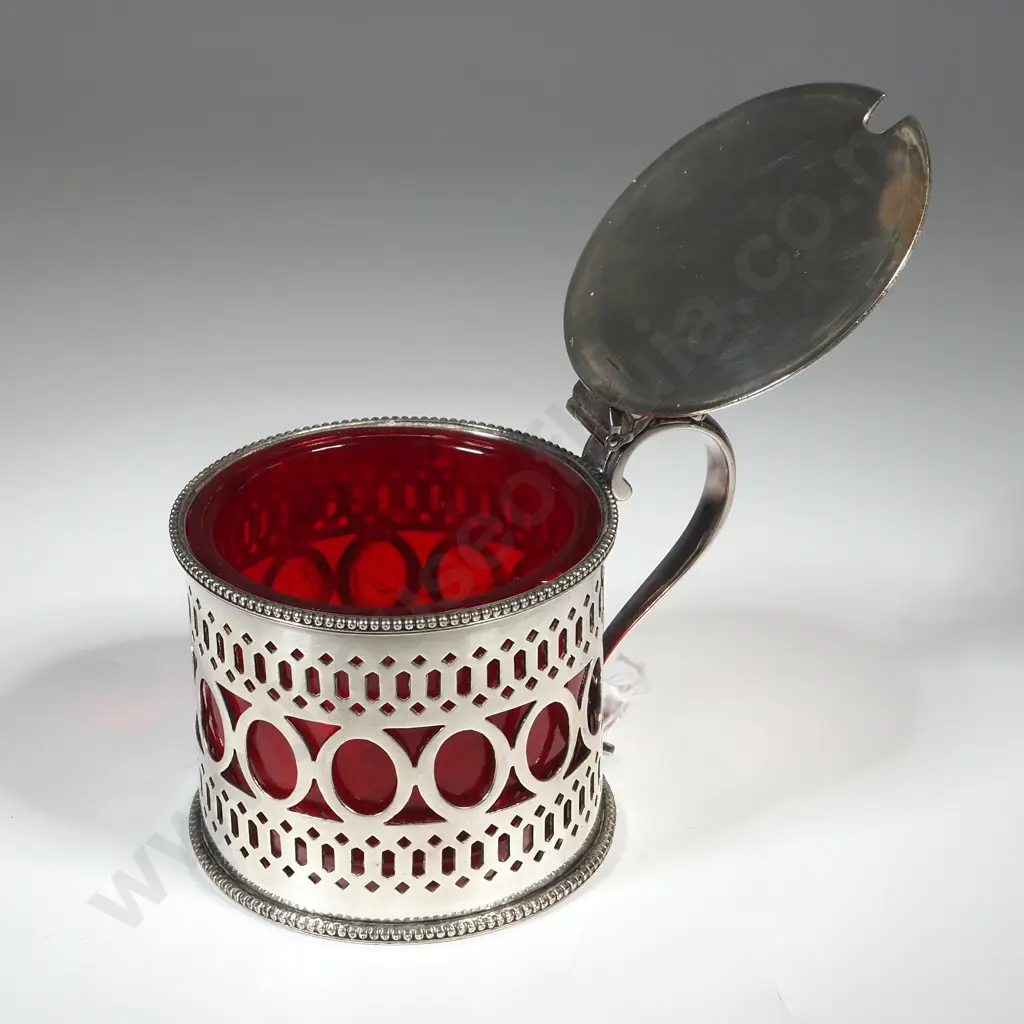 Elkington Plate Pierced Mustard Pot with Red Plastic LIner  Image 1++