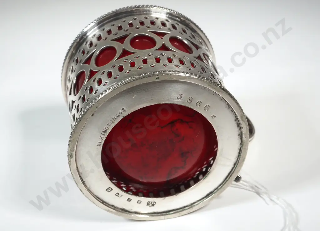 Elkington Plate Pierced Mustard Pot with Red Plastic LIner  Image 1++