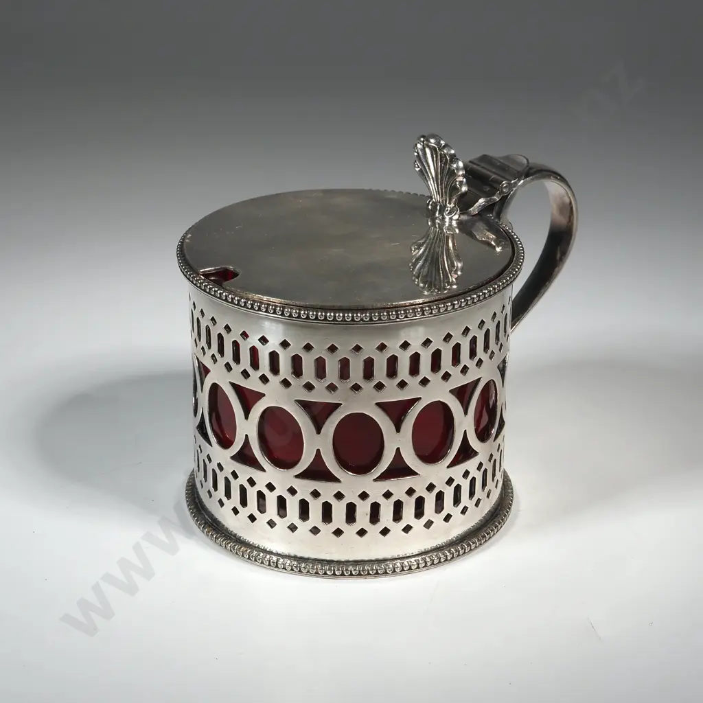 Elkington Plate Pierced Mustard Pot with Red Plastic LIner  Image 1++