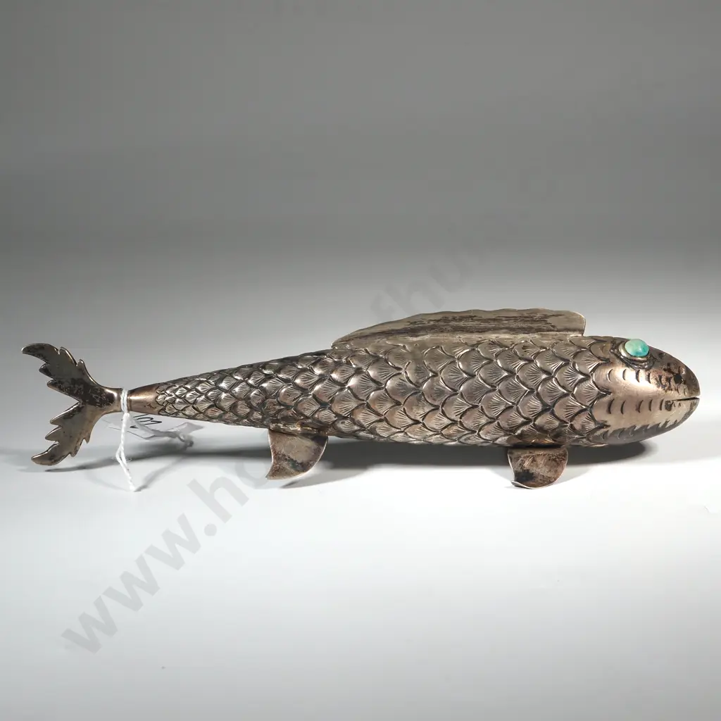 White Metal Decorative Fish Figure With Turquoise Green Eyes  Image 1++