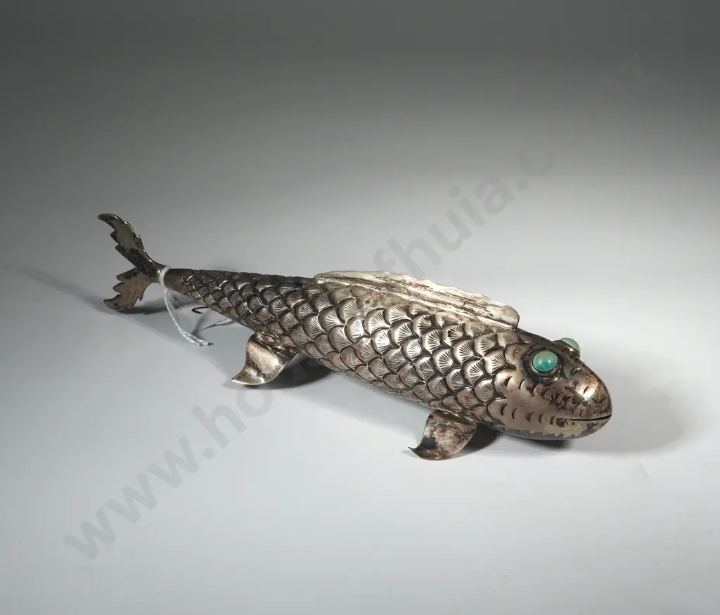 White Metal Decorative Fish Figure With Turquoise Green Eyes  Image 1++