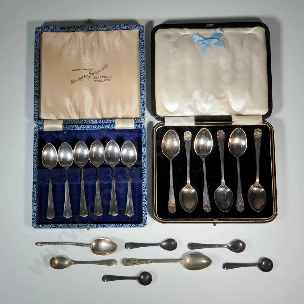 Two Boxes Of Six EPNS Teaspoons & Other Misc. Spoons Including Mustard Spoons Image 1++