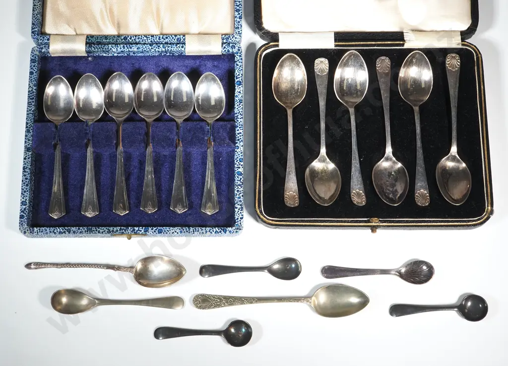 Two Boxes Of Six EPNS Teaspoons & Other Misc. Spoons Including Mustard Spoons Image 1++
