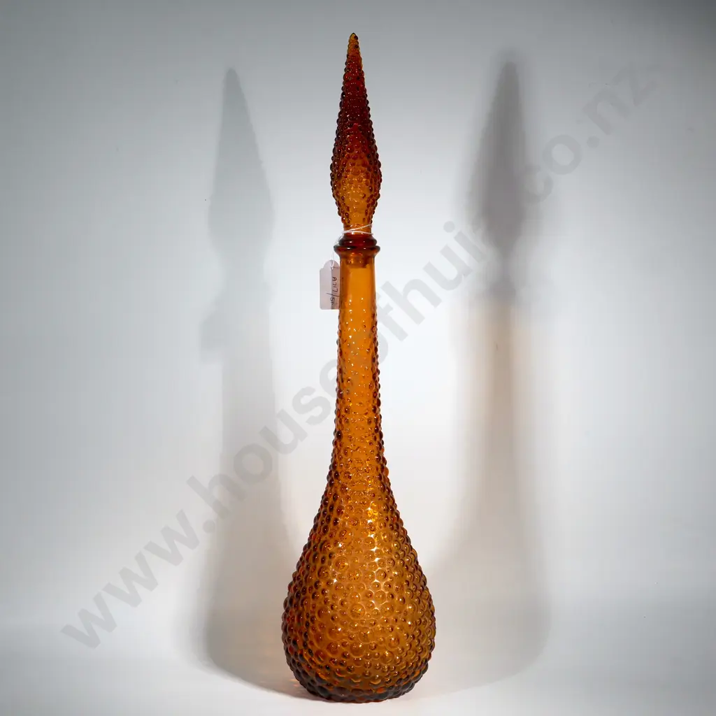 Vintage Italian Empoli Genie Bottle Amber  Hobnail Glass Decanter & Stopper Image 1++