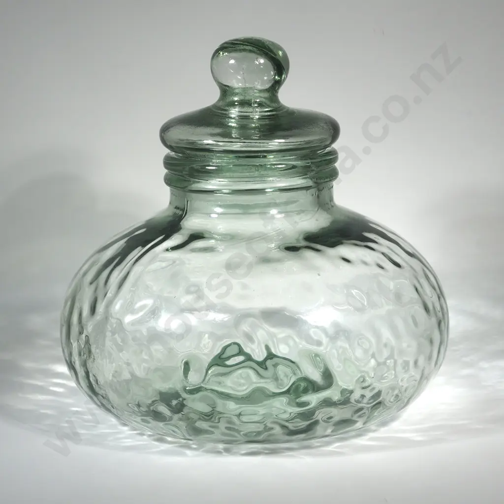 Large Spanish Green Glass Apothecary Jar. Recycled Dimpled Glass Body.  Image 1++