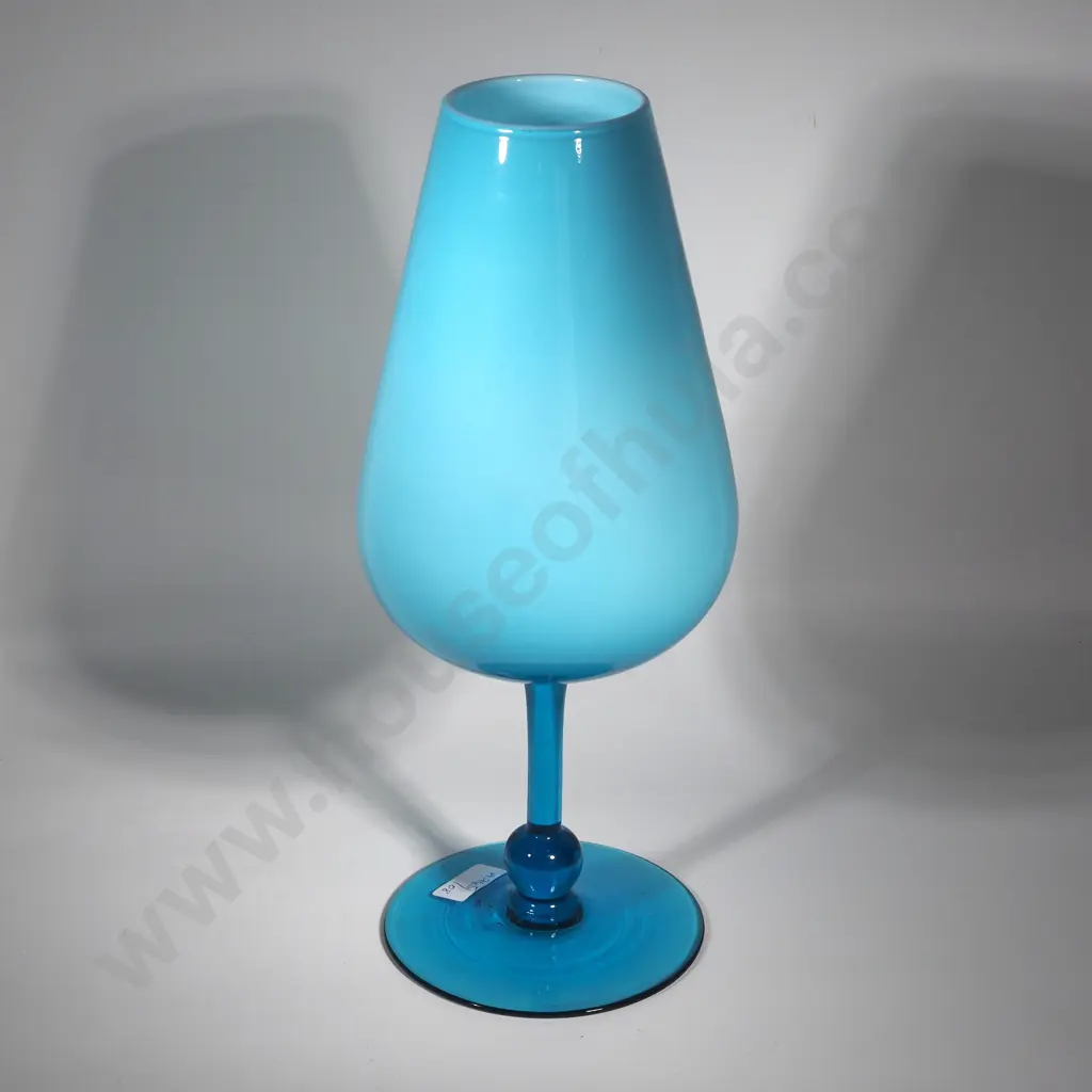 Vintage Tall Italian Art Glass - Aqua Blue/Clear Blue Goblet. Image 1++