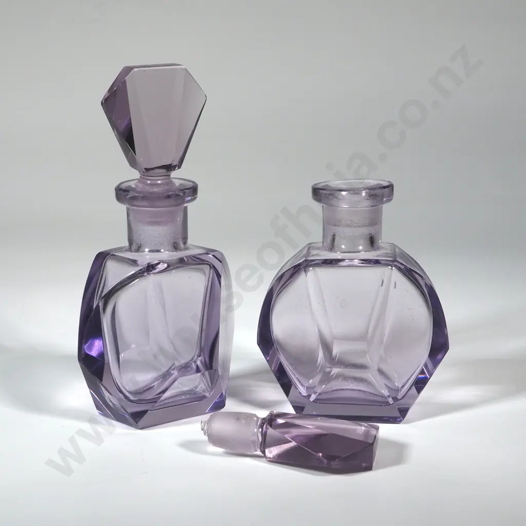 Pair of  Vintage Czech Amethyst Glass Perfume Bottles Image 1++