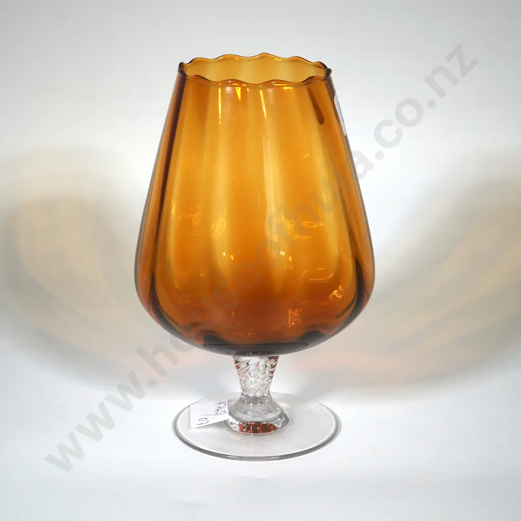 Vintage Ruffled Edge Orange/Brown Murano Empoli Art Glass - Brandy Balloon. Image 1++