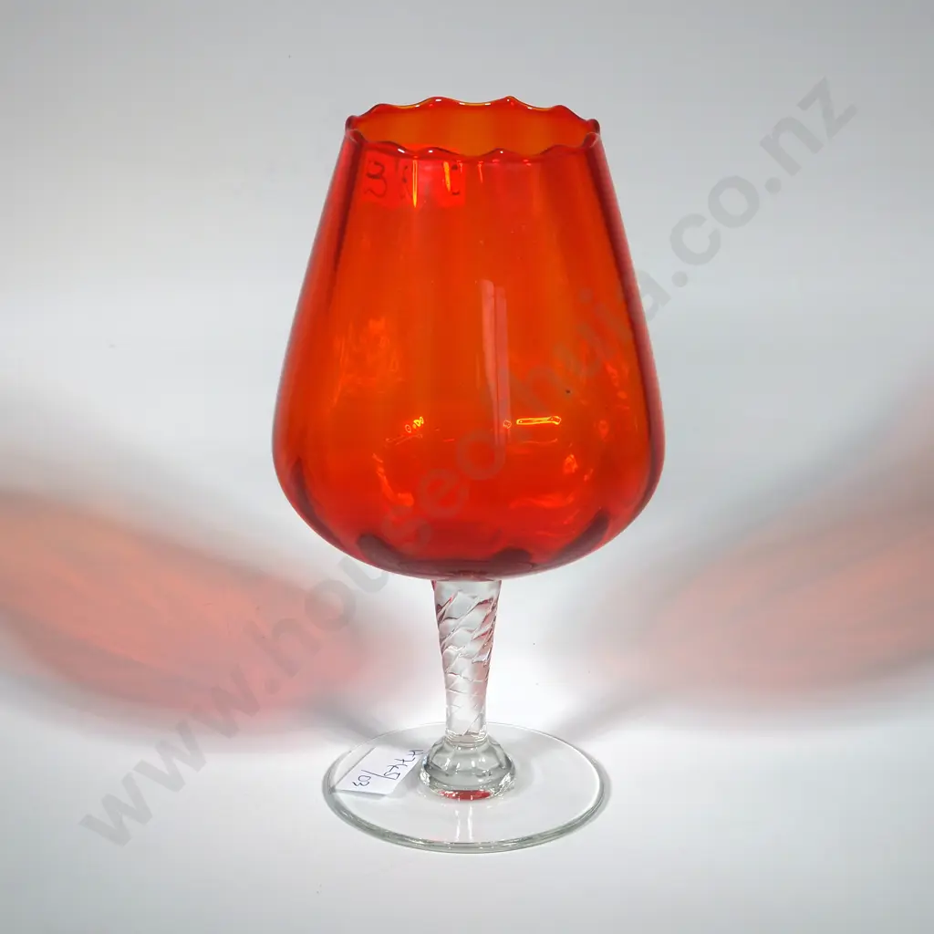 Vintage  Ruffled Edge Orange Murano Empoli Art Glass -  Brandy Balloon. Image 1++