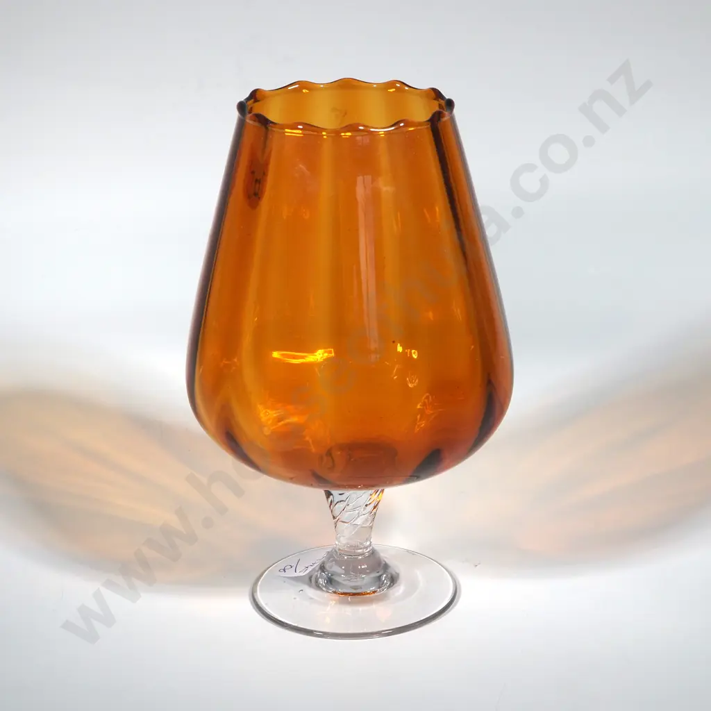 Vintage Ruffled Edge Orange/Brown Murano Empoli Art Glass - Brandy Balloon. Image 1++
