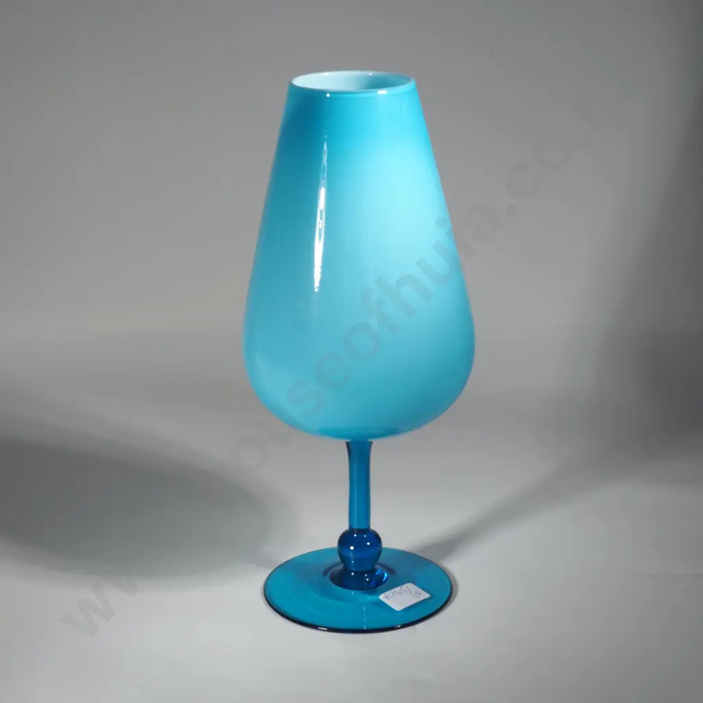 Vintage Tall Italian Art Glass - Aqua Blue/Clear Blue Goblet. Image 1++