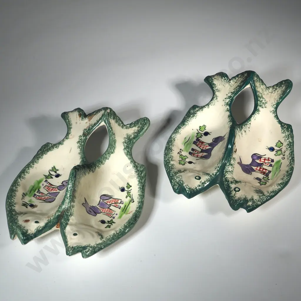 Pair Of Double Fish Dishes  Faience de Pornic MBFA Featuring Donkies Image 1++