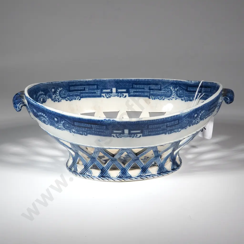  Blue Willow Reticulated Pearlware Basket. Likely 18th Century  Image 1++