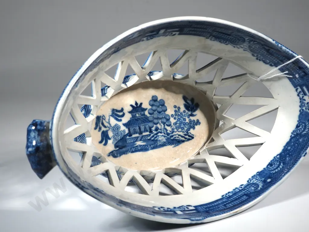  Blue Willow Reticulated Pearlware Basket. Likely 18th Century  Image 1++