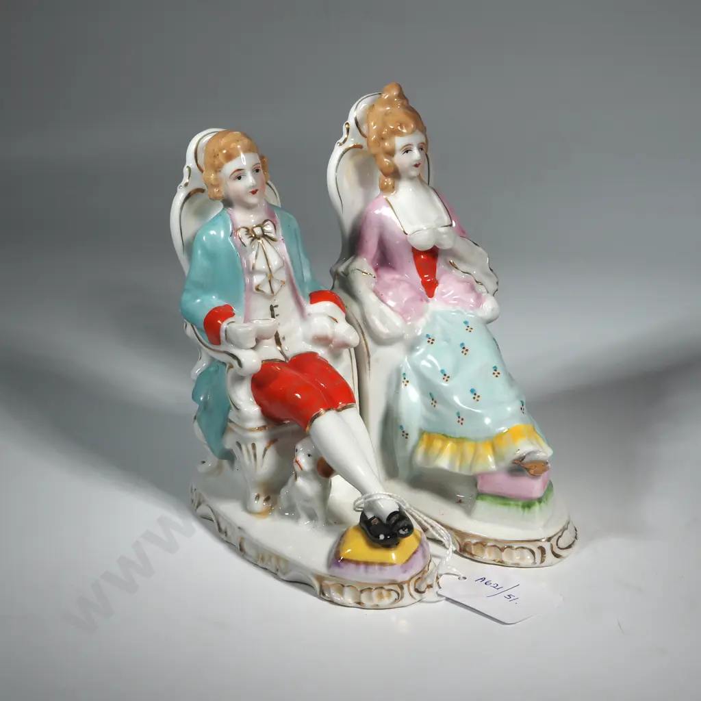 Pair Of Figural Bone China Bookends Featuring A Male & Female In Period Costume  Image 1++
