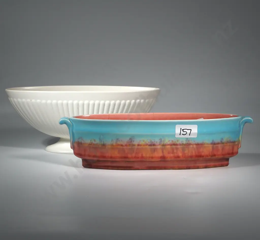 Crown Ducal Ribbed Trough Vase (a/f) & A Wedgwood White Ribbed Trough Vase Image 1++