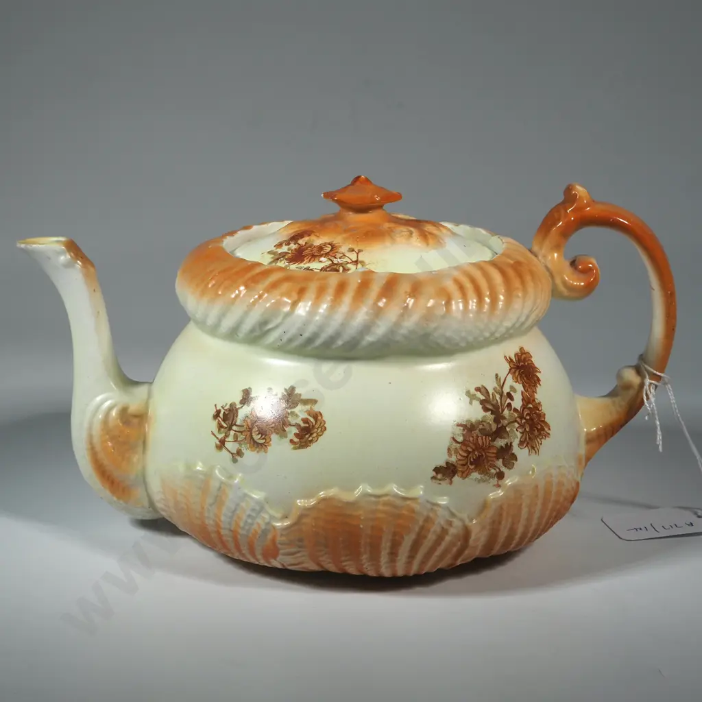 Vintage English Staffordshire Teapot.Brown &Green  Floral Decoration Image 1++