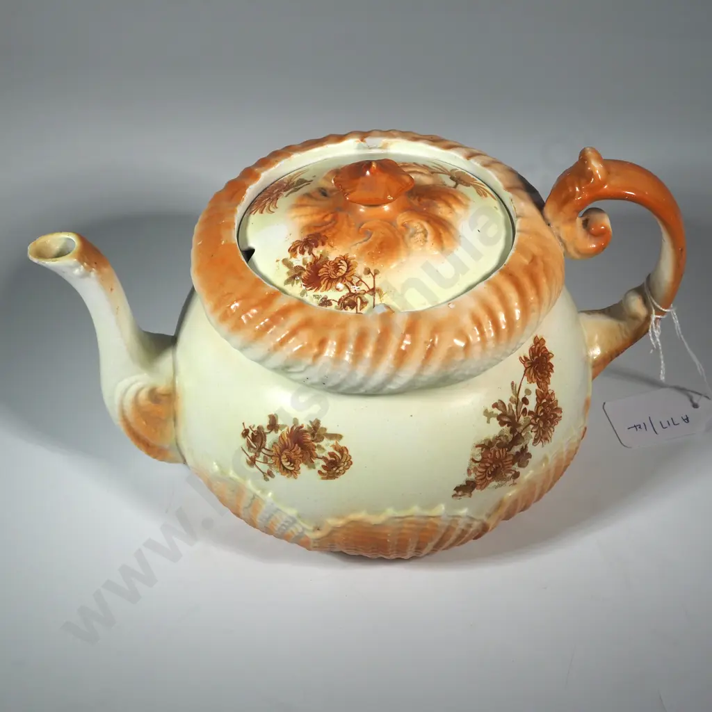 Vintage English Staffordshire Teapot.Brown &Green  Floral Decoration Image 1++