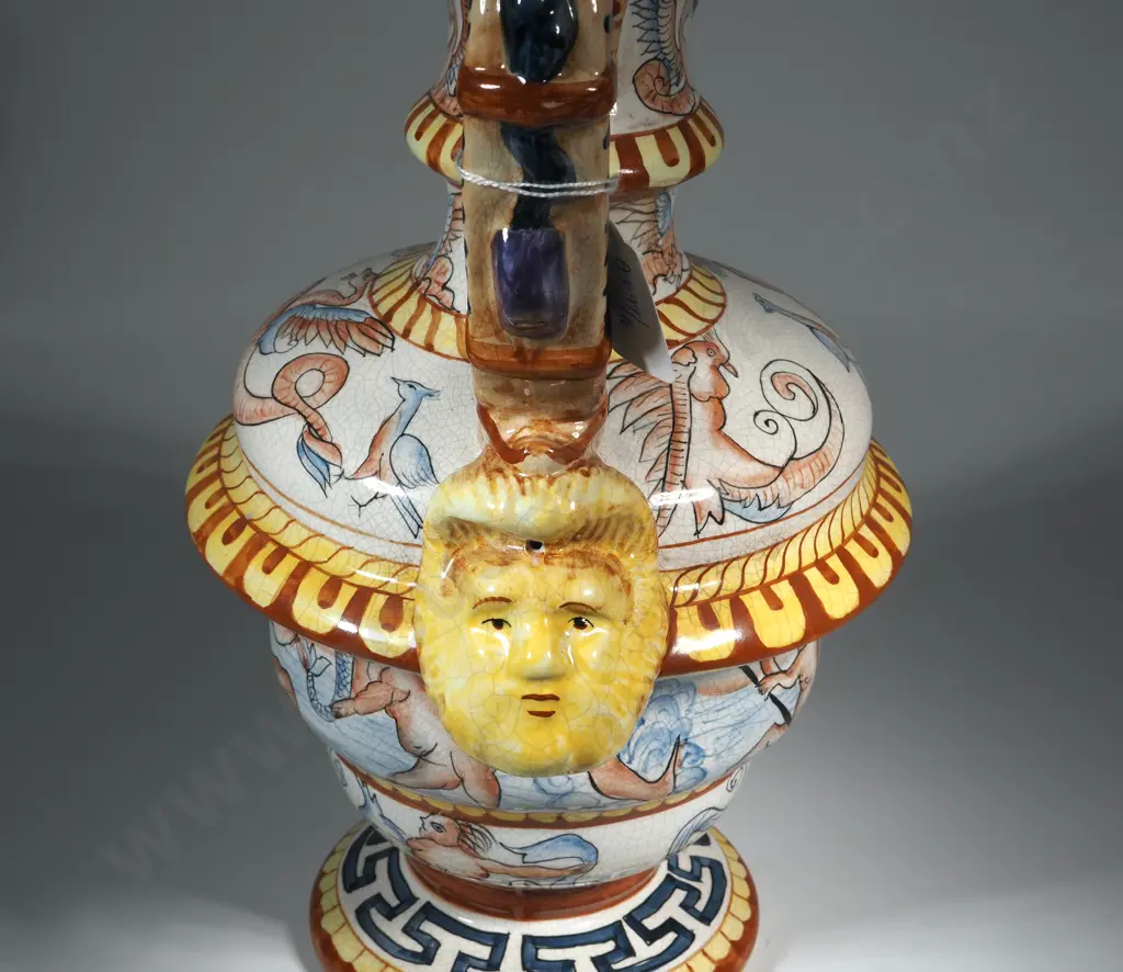 Large Vintage Majolica Jug In The Italian Renaissance Style  Image 1++