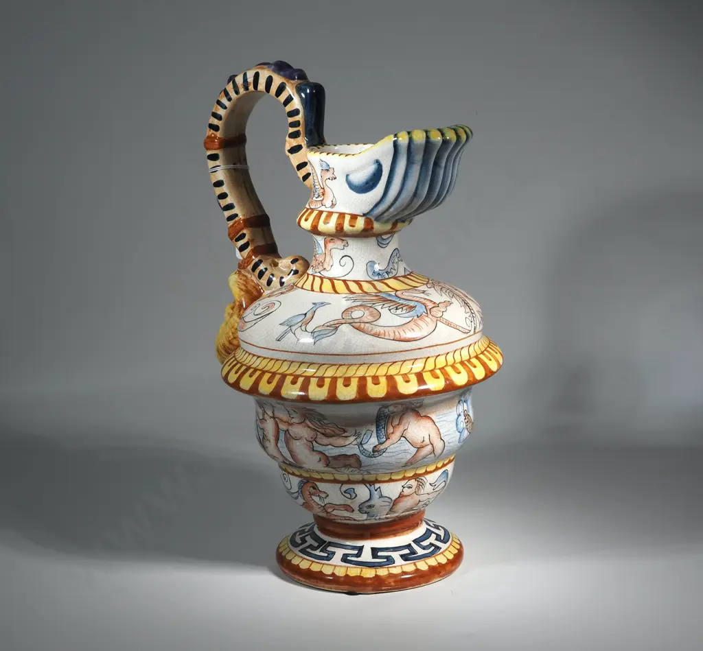 Large Vintage Majolica Jug In The Italian Renaissance Style  Image 1++