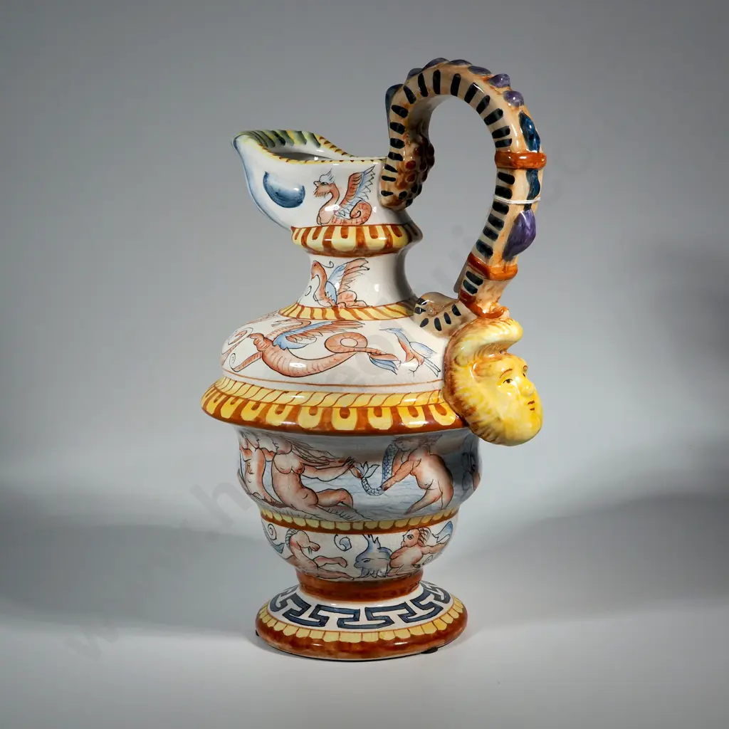 Large Vintage Majolica Jug In The Italian Renaissance Style  Image 1++